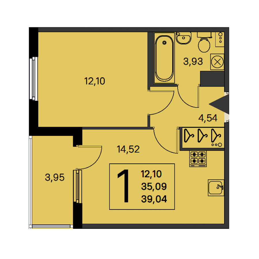 1-комнатная квартира 35.09 м², 2/4 эт., ЖК «Любоград в Стрельне»